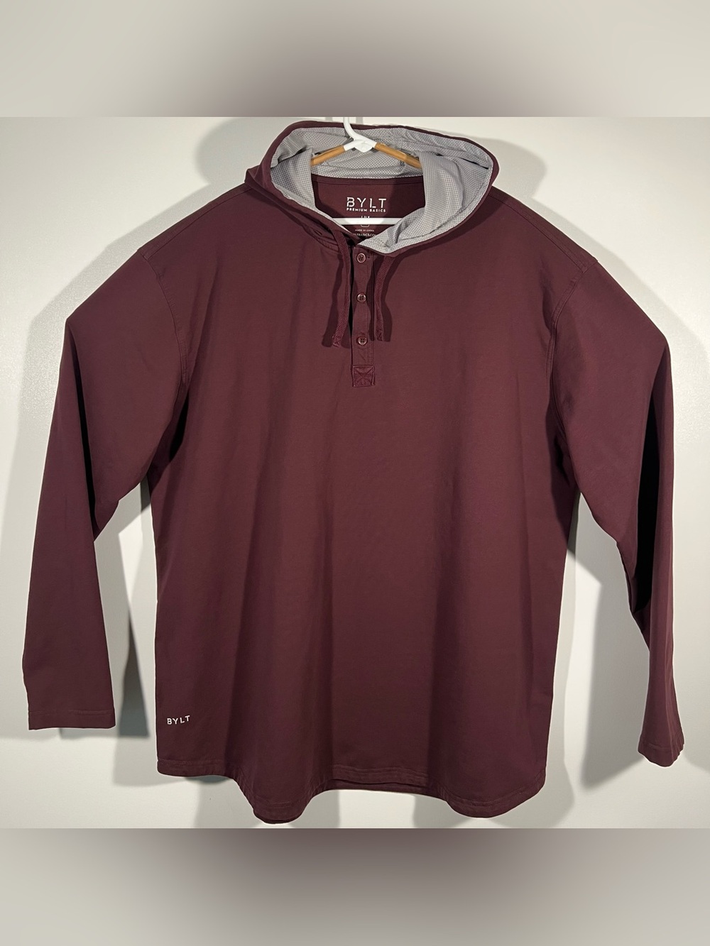 BYLT Premium Basics Men’s Sz 3XL Drawstring Hoodie Long Sleeve 3 Button Henley